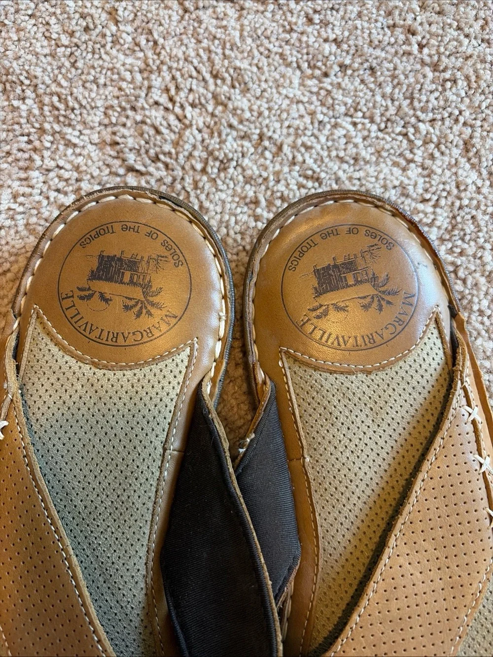 Margaritaville Men's Size 13 Brown Leather Slides Sandals Cushioned